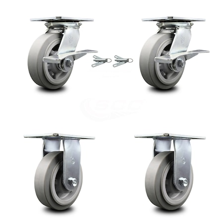 Service Caster 6 Inch Thermoplastic Rubber Caster Brakes/Swivel Locks and 2 Rigid SCC, 2PK SCC-35S620-TPRBF-SLB-BSL-2-R-2